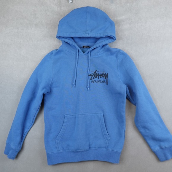 Stussy Hoodie Adult Size Small Blue Heavy Fleece Hooded Sweatshirt Pockets - Picture 1 of 9